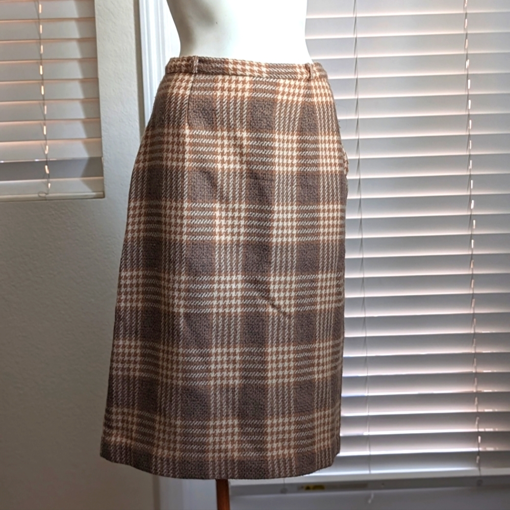1950s Plaid Tweed Pencil Skirt